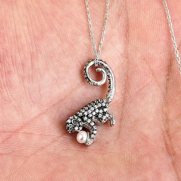 The Girl With Kaleidoscope Eyes Jewelry - Sterling & Pearl Monkey Pendent